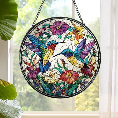 Décoration murale attrape-soleil en vitrail suspendu, design lumineux pour maison, cadeau idéal Noël et crémaillère, diamètre : 9 cm (1/4)
