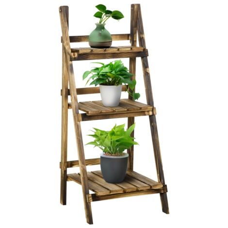 Stands pour les plantes en trois étages. Hauteur : 93 cm. Stands pour les fleurs, utilisable à l’intérieur comme à l’extérieur. Rack pour les plantes en bois. (1/5)