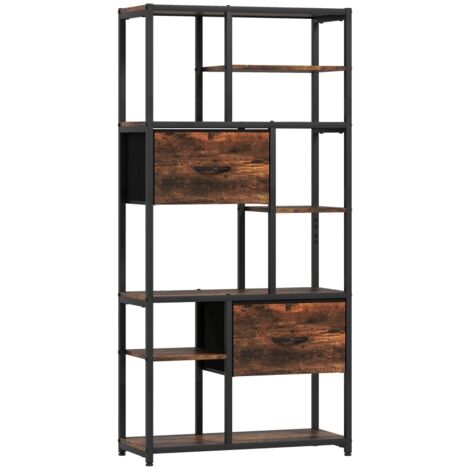 Armoire de rangement, 2 compartiments en tissu, 9 étagères ouvertes. L’armoire est fixée à part, avec un cadre en acier. Couleur : brun + noir (1/5)