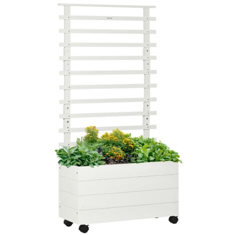 Coffre à plantes avec grille pour vivaces et plantes grimpantes. Bois blanc. Dimensions : 76 x 30 x 155 cm. (1/5)
