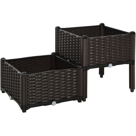 Caisse de culture en rotin, double aspect, trous d’évacuation. Marron. Dimensions : 80 x 40 x 44 cm. (1/5)