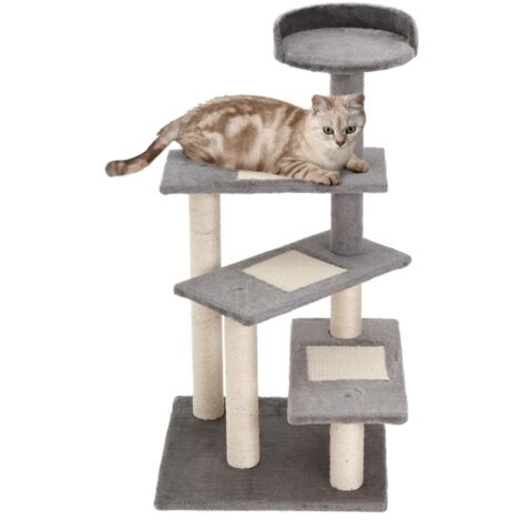Arbre pour grimper – Arbre de jeu pour les chats. Epaisseur des étagères : 5 couches. Couleurs : beige, gris. Dimensions : 48,5 x 48,5 x 100 cm (longueur × largeur × hauteur). (1/5)