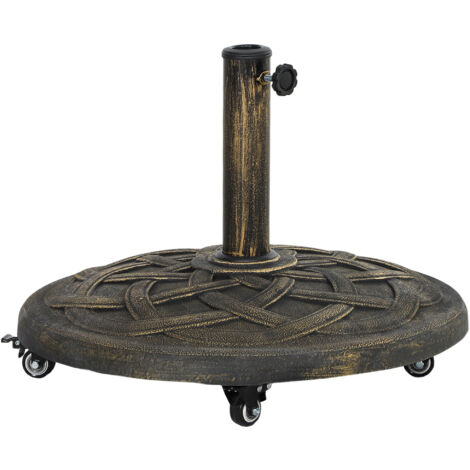 Des supports pour parasols en béton. Des supports avec roulettes. Des supports ronds pour les parasols. Poids des parasols. Supports adaptés aux diamètres de tiges de 34/38/48 mm. En bronze. (1/5)