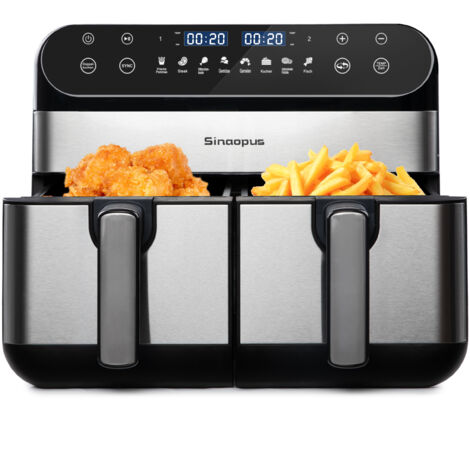 Friteuse à air chaud de 10 litres, version XXL, avec deux chambres distinctes. Parfaite pour les familles. La friteuse est équipée d’un écran tactile LED,Elle dispose également de 8 fonctions de cuiss (1/5)