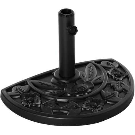 Postes de parasols de 9 kg. Pieds de parasol pour jardin, avec motif floral, adaptés aux poteaux de diamètre 35/38/48 mm. Matériau : HDPE. Forme arrondie. Couleur : noir. (1/5)