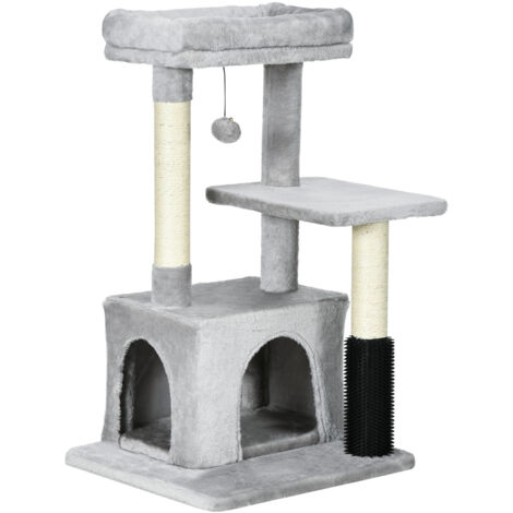 Arbre pour chats avec un lit lavable pour les chats, arbre pour chats avec une toilette pour les chats, jouets. Couleur gris clair. Dimensions : 48x48x85 cm. (1/5)