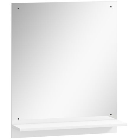 Espèce de miroir de 50 x 60 cm. Miroir sur le mur avec étagère. Espèce de miroir pour la salle de bains, destiné à être placé dans l’entrée ou dans un couloir. Couleur blanche. (1/5)