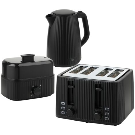 Une cuiseur à l’eau de 1,7 litre, ainsi qu’un ensemble de 4 toasts. Un appareil pour cuire les œufs, capable de préparer 6 œufs en même temps  il est équipé d’une lumière de contrôle noire. (1/5)