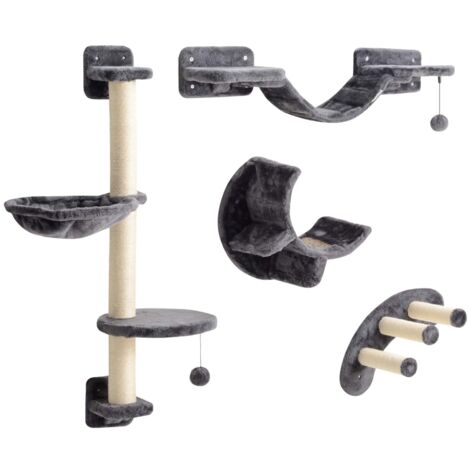 Echelle pour chats en quatre parties. Composée d’une échelle pour chats, d’un hamac, et d’une passerelle pouvant supporter des poids allant jusqu’à 5 kg. Couleur gris foncé. (1/5)