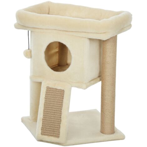 Tapis de sommeil en jute, plateforme pour se reposer, ballon de jeu, maison pour les chats. Couleur beige. Dimensions : 40 x 40 x 57 cm. (1/5)