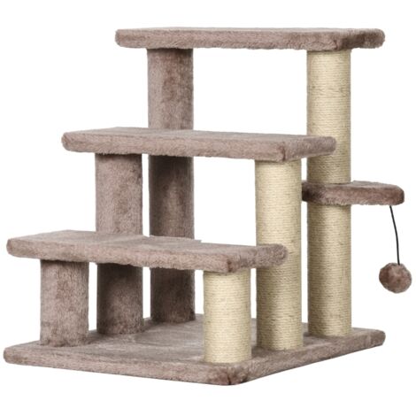 Kratzbaum, escalier pour animaux domestiques, 3 marches. Poids maximal : 5 kg. Dimensions : 45x40x48 cm. Couleur : brun. (1/5)