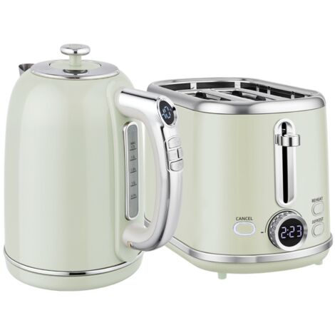 Paire d’appareils électriques : four à hâcher et toaster. Écran LED. Capacité de l’eau : 1,7 litre. Puissance : 2200 W. Design rétro. Fonction mémoire. Couleur gris. (1/5)