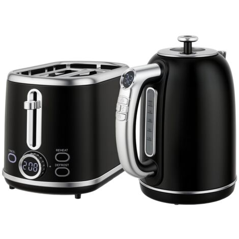 Set de cuiseur à l’eau et de torréfacteur, avec écran LED. Capacité : 1,7 litre. Puissance : 2200 W. Design vintage. Fonction mémoire. Couleur : noir. (1/5)