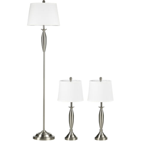 Set de 3 lampes : lampe de chevet et 2 lampes de table. Type d’ampoule : E27. Couleur : argenté et blanc. Parfait pour l’aménagement luminaire dans les salons et les chambres à coucher. Lumière modern (1/5)