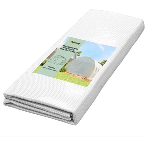 Couverture de remplacement pour serre, résistante au vent et à la pluie. Dimensions : 400 cm x 300 cm x 200 cm. Matériau transparent, couleur blanche. (1/5)