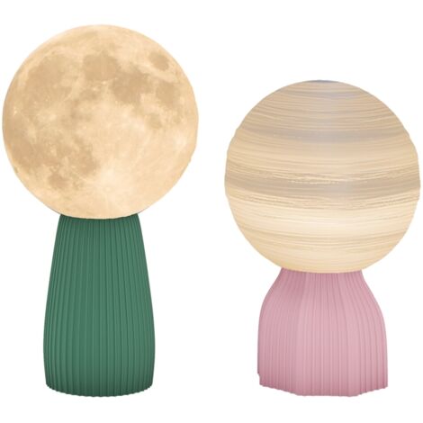 Paire de lampes à poser, en forme d’planètes. Trois couleurs disponibles. Équipée de port USB. Matériau : plastique. Couleur : blanc. (1/5)