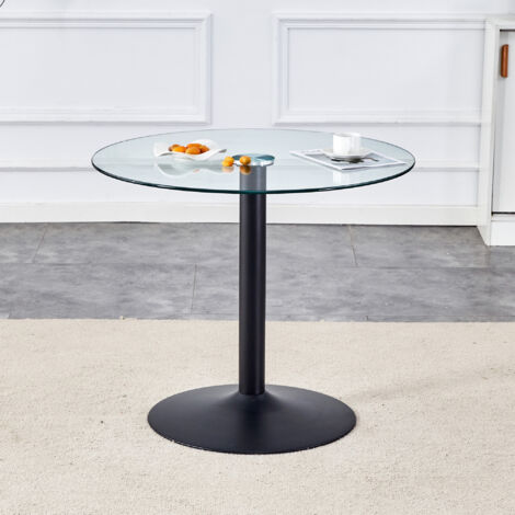 Table en verre moderne et minimaliste : avec un diamètre de 85 cm et une hauteur de 76 cm, ce meuble est l’option idéale pour créer une atmosphère légèrement luxueuse. (1/5)