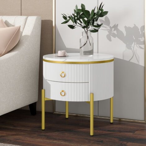 Table de service et table de chevet avec tiroirs – Plateau en marbre – Pieds et poignées dorés – Taille ajustable selon vos besoins – Design élégant et fonctionnel (1/5)