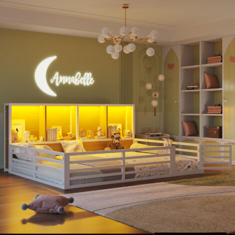 Zaunbett – 140 × 200 cm – Daybett ou Plattform – Étagère latérale – Sommier planches – Métal blanc – Sans matelas (1/5)