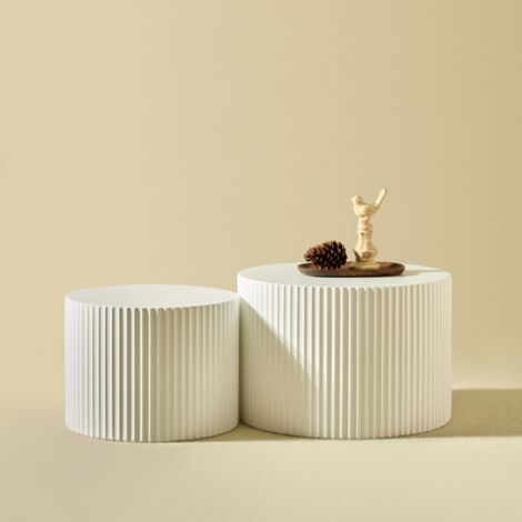 Ensemble de 2 tables rondes – Résistantes à l’eau – Sans montage – Dimensions Ø60×40 cm et Ø48×35 cm – Combinables – Gain d’espace – Moderne pour le salon (1/5)