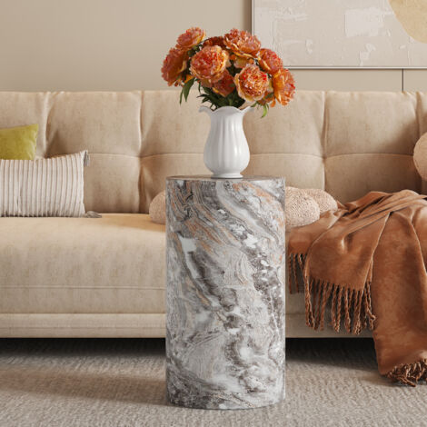 Table basse élégante et arrondie – MDF aspect marbre gris – Design minimaliste – Polyvalente : petite table basse, table de soutien ou table à thé (1/5)
