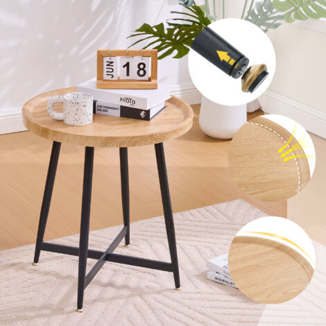 Table de salon ronde et moderne, au design minimaliste. Tablette compacte en bois, idéale pour le salon. Tablette de style nordique. Petite table ronde avec structure métallique. (1/5)