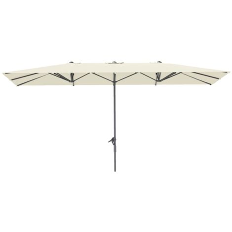 Ombrelle en aluminium, dimensions 451 x 264 cm, protection UV 50+, résistante au vent. Idéal pour balcon et jardin. Blanc crème. (1/5)