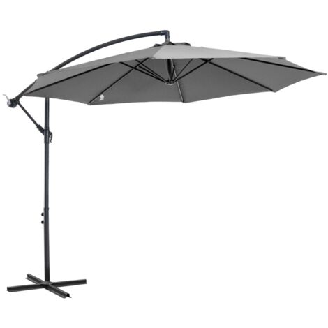 Ombrelle à bras, cadre acier, tissu polyester. Dimensions : 295 x 245 cm. Gris. Parfait pour jardin, terrasse, balcon. (1/5)