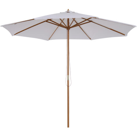 Ombrelle en bois de 300 cm. Ombrelle pour le jardin, ombrelle pour les balcons. Matériau : bambou. Couleur : blanc crème. (1/5)