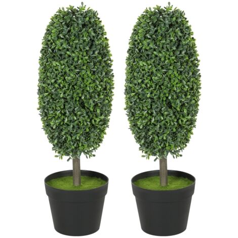 Deux ensembles de plantes artificielles. Des arbres artificiels résistants aux rayons ultraviolets, en plastique et en ciment. Vert. (1/5)