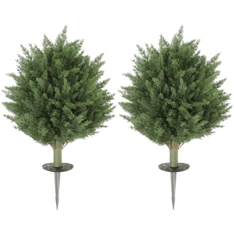 2e ensemble de plantes artificielles. Plantes artificielles résistantes aux rayons UV. Type cyprès, avec 387 feuilles et un poteau pour le soutien au sol. Diamètre : 40 x 60 cm. Couleur : vert (1/5)