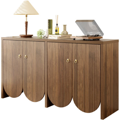 Meuble élégant en bois de walnut dimensions 147×40×80 cm, comporte 4 portes, étagères réglables et poignées, meuble polyvalent pour salons salles à manger ou couloirs (1/5)