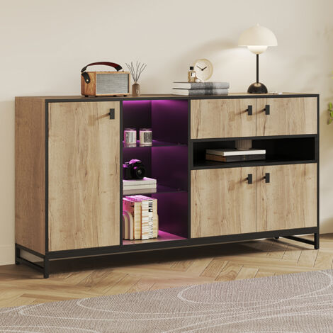 Armoire moderne et minimaliste, avec portes doubles, étagères ouvertes, sols en verre et parois intérieures réglables, solution polyvalente pour rangement dans salons salles à manger ou bureaux (1/5)
