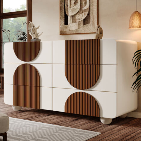 Compartiment avec 6 tiroirs, de style incurvé. Bureau élégant en couleur blanche, avec des montants en bois de couleur chocolat. Tiroirs qui s’ouvrent silencieusement, avec système de verrouillage aut (1/5)