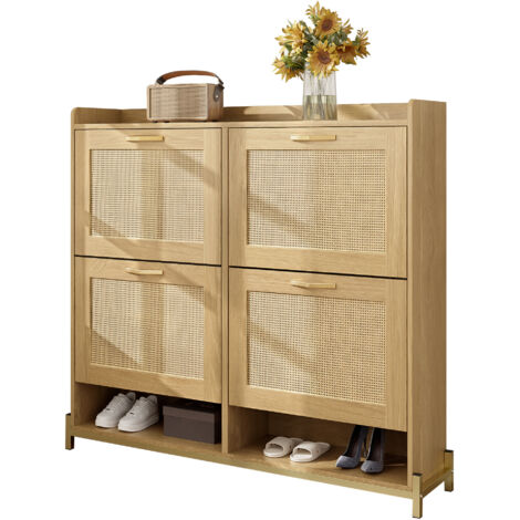 Meuble élégant en bois, avec des portes en métal. Il comporte 4 portes, ainsi qu’un étagment supérieur pour un rangement esthétique et pratique. (1/5)