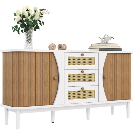 Armoire, commode en bois de ratan, armoire avec portes coulissantes, plans de rangement réglables, planche voilée (1/5)