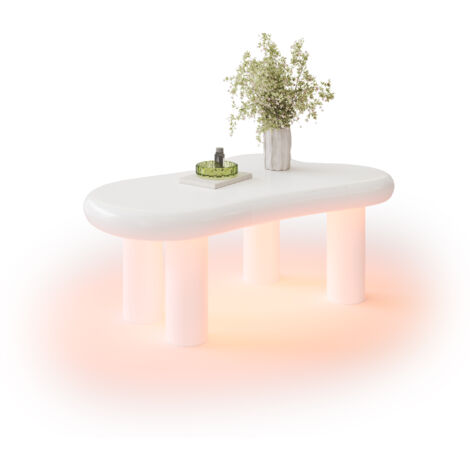 Table de salon en forme de nuage, blanche, en MDF, avec éclairage LED multicolore et compartiment intérieur – Table moderne avec rangement pour salon (1/5)