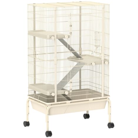 cage pour animaux domestiques, avec 4 niveaux récipient pour l’alimentation, bouteille d’eau. Dimensions : 88 x 48 x 150,5 cm. Couleur : beige (1/5)