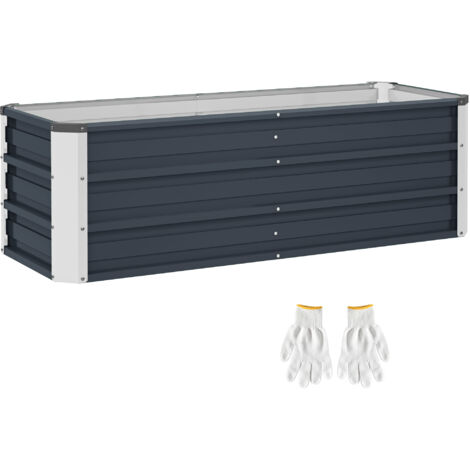 Bac potager acier gris foncé 125x47x40 cm - Pour légumes, fleurs - Gants de jardinage inclus - Idéal pour jardin, balcon - Résistant - Prêt à planter (1/5)