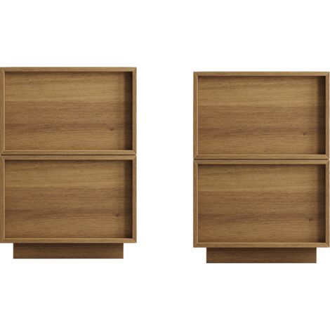 Lot 2 tables de nuit chêne style médiéval moderne 38x48x50 cm - Sans poignée - Design épuré - Pour chambre à coucher - Meuble de chevet naturel (1/5)
