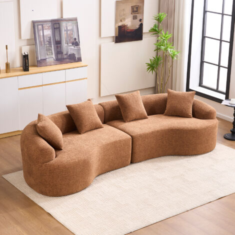 Canapé incurvé 4 places caramel - Tissu modulaire carton - Compact et confortable - Sans montage - Pour salon, appartement - Design nomade et pratique (1/5)