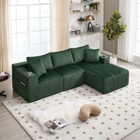 Set canapés modulaires – Chaiselongue + 2 sièges, mousse douce, 5 coussins, poches latérales boissons, qualité. Idéal salon/appartement/studio. (1/5)