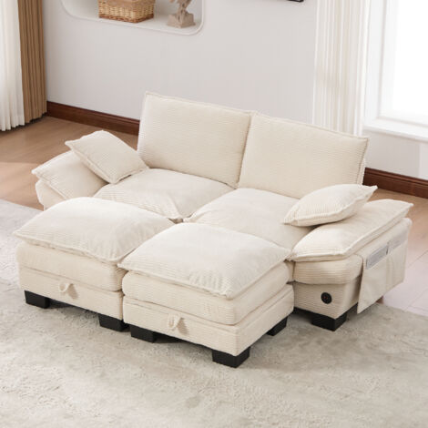 Canapé modulaire 2 places + 2 accoudoirs – Large assise, ergonomique, mousse densité élevée, USB-C, compartiments latéraux. Idéal salon/bureau/détente. (1/5)