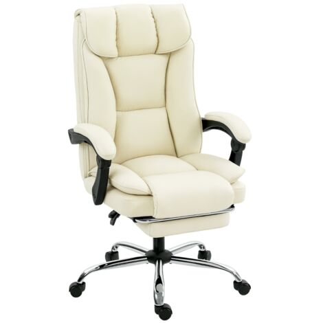 Chaise ergonomique pour le bureau, avec appuie-tête. Revêtement en cuir artificiel. Se déplace facilement et peut être tourné à 360 degrés. Matériau métallique. Couleur beige + noir. (1/5)