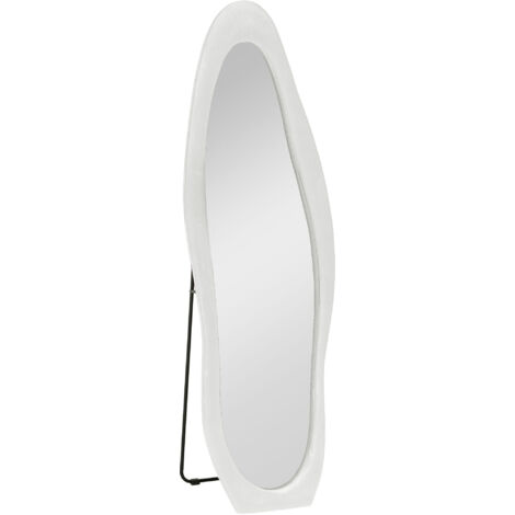 Miroir ondulé irrégulier 50x160 cm - Cadre tissu velours blanc - Fixation murale ou sur établi - Pour chambre, salon, hall - Déco artistique (1/5)