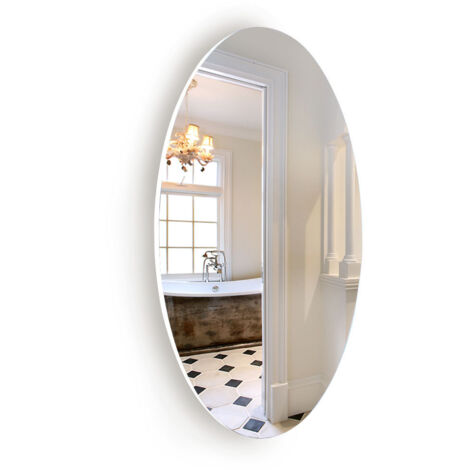 Miroir mural ovale sans cadre 64x37 cm - Design simple élégant - Pose horizontale ou verticale - Pour salle de bains, chambre - Fixation murale (1/5)