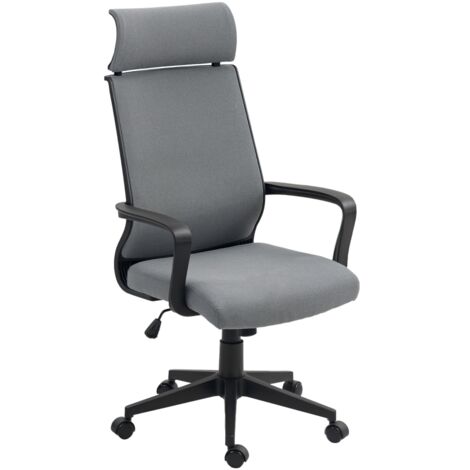 Chaise de bureau, chaise de travail ergonomique avec accoudoirs, appui-tête. Chaise pivotante à la hauteur réglable, avec fonction de basculement. Chaise de bureau en tissu synthétique. Couleur gris f (1/5)
