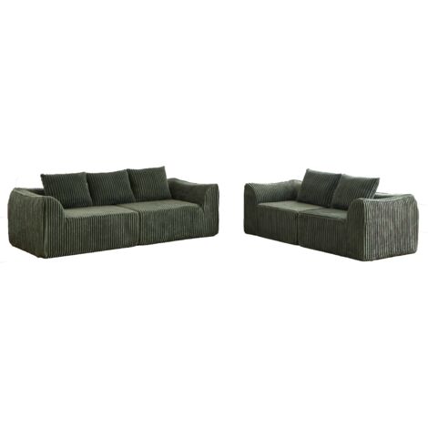 Canapé minimaliste tissu cordon - Lignes fines - Dossier incliné arrière - 5 coussins - Pour salon, appartement, bureau - Design confortable et moderne (1/5)