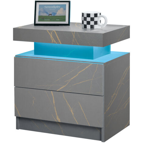 Table de chevet LED gris et or - 2 tiroirs - Rangement optimal - Moderne et pratique - Pour chambre à coucher - Éclairage intégré (1/5)