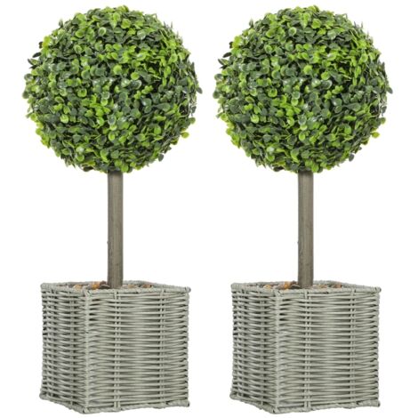 Lot 2 arbres artificiels résistants UV - Plastique + ciment - Vert - Intérieur/extérieur - Pour jardin, terrasse, salon, bureau - Déco polyvalente sans entretien (1/5)